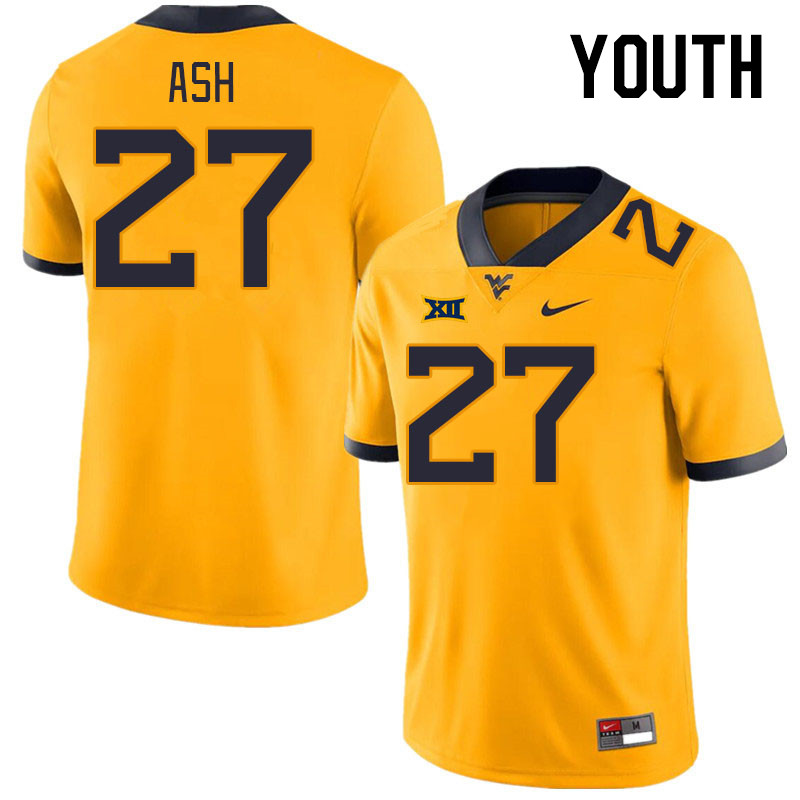 Youth #27 Clay Ash West Virginia Mountaineers College Football Jerseys Stitched Sale-Gold